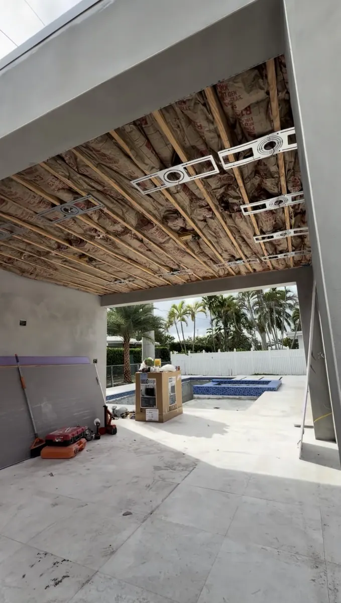 Before: Outdoor slat ceiling installation